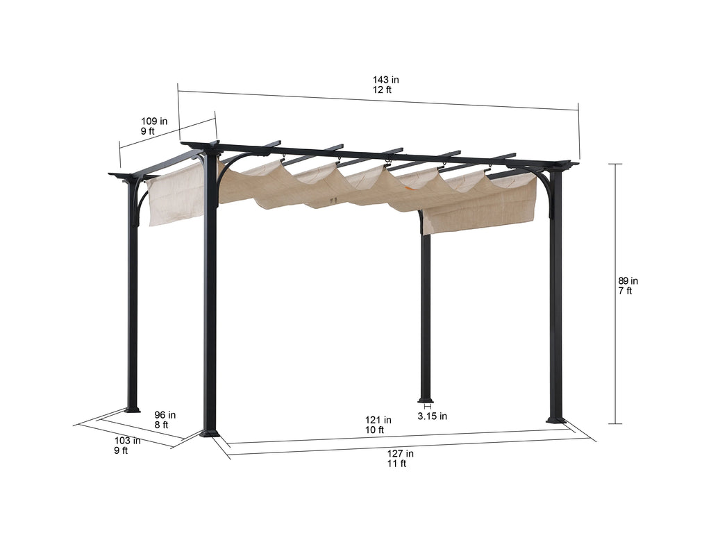 Black Steel Pergola with Adjustable Beige Shade Y160561