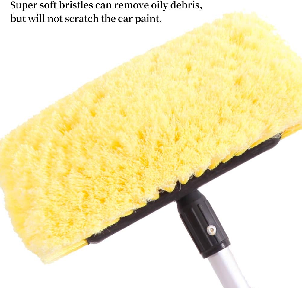 Soft Bristle Car Wash Brush with Long Handle Telescopic Extension Flow Through Brush with On/Off Switch Hose Attachment Pack of 2 R685