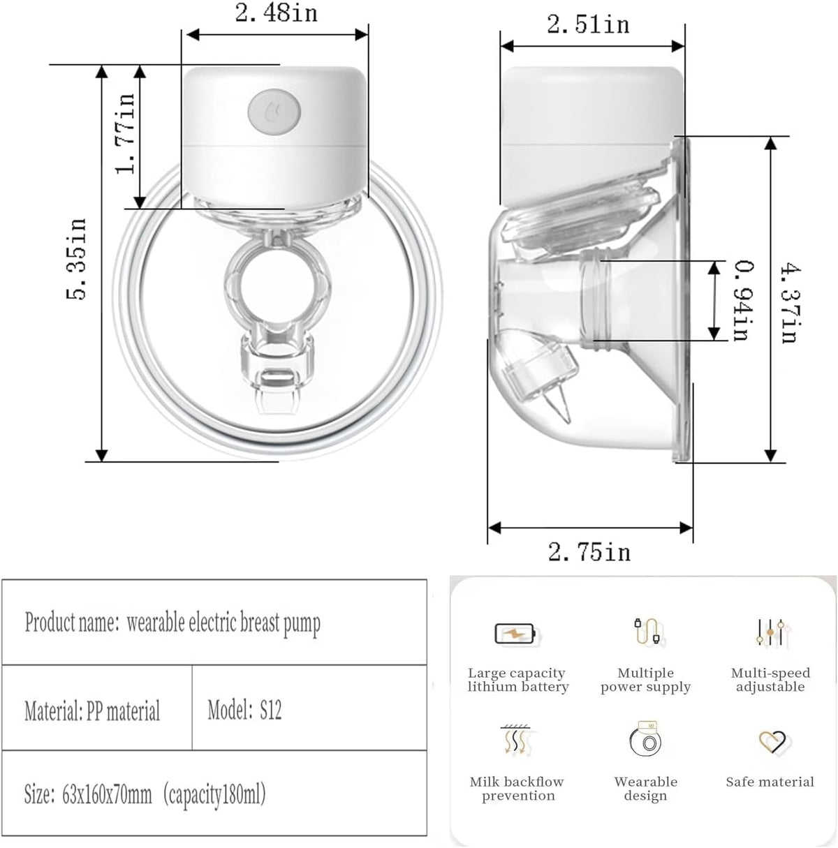 Wearable Electric Breast Pump with 24mm Flange, Pack of 2 C55560
