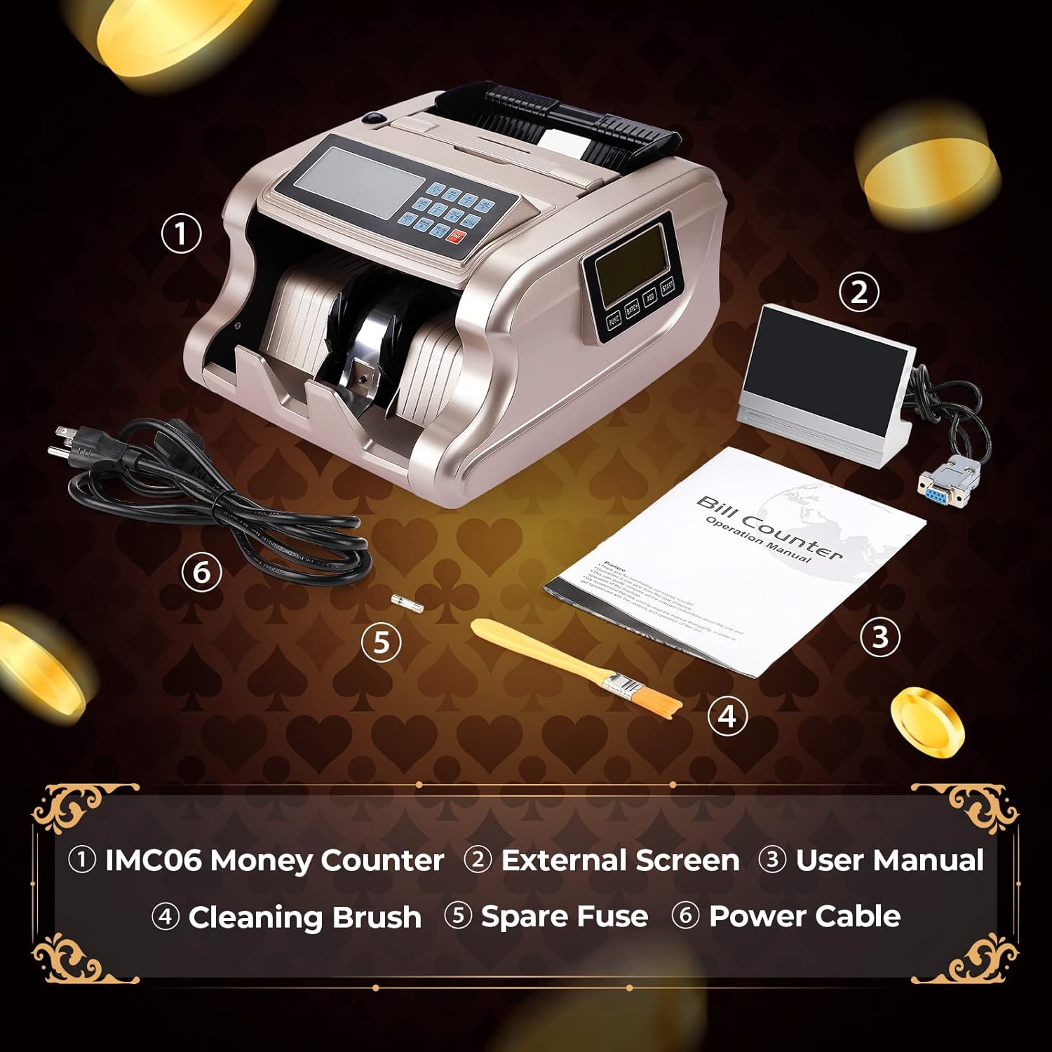 Rose Gold Money Counter Machine with 3 Screens Y47352