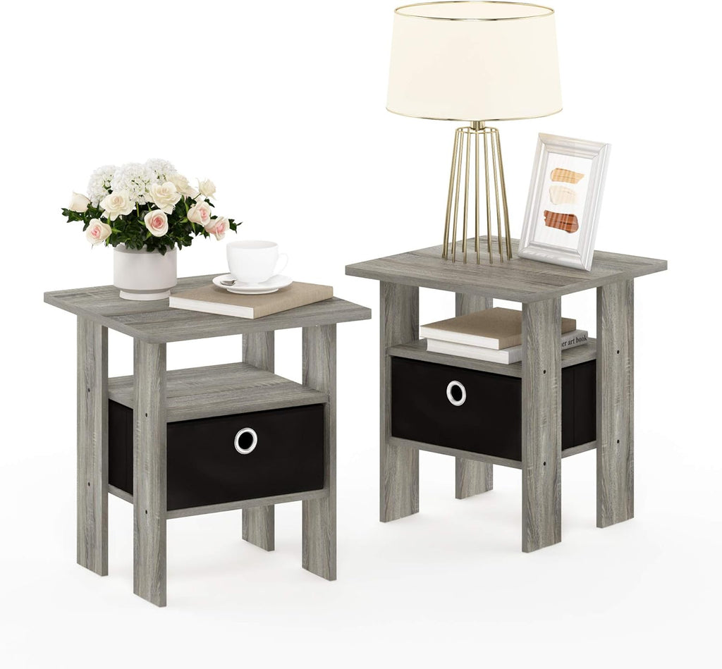 2-Pack Bin Drawer End Table Americano/Medium Brown & End Table French Oak Grey B85503