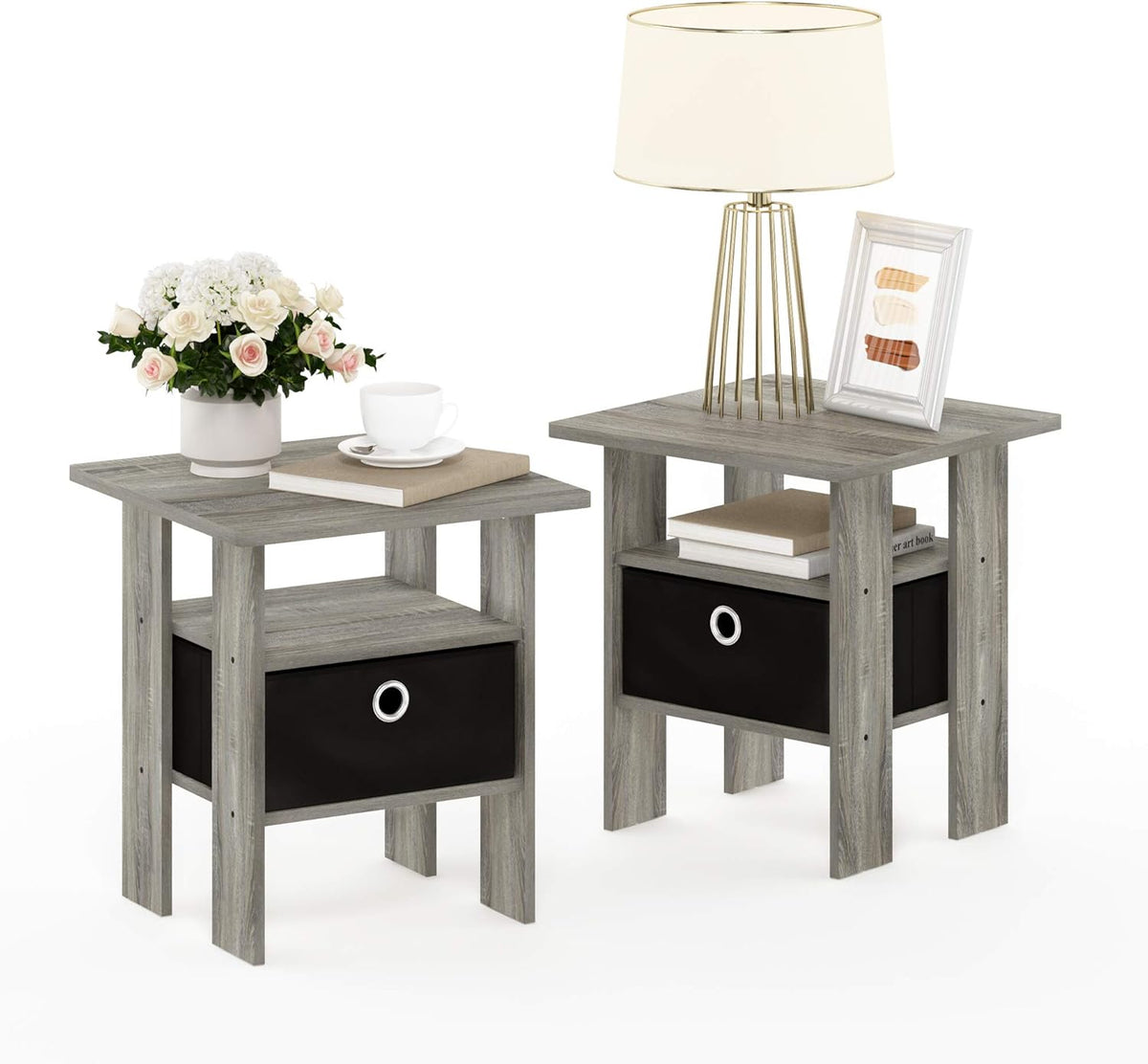 2-Pack Bin Drawer End Table Americano/Medium Brown & End Table French Oak Grey B85503