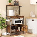 Rustic Brown Bakers Racks with Storage Cabinet, Height-Adjustable 45" to 55" Microwave Stand with Wheels & Feet H23204