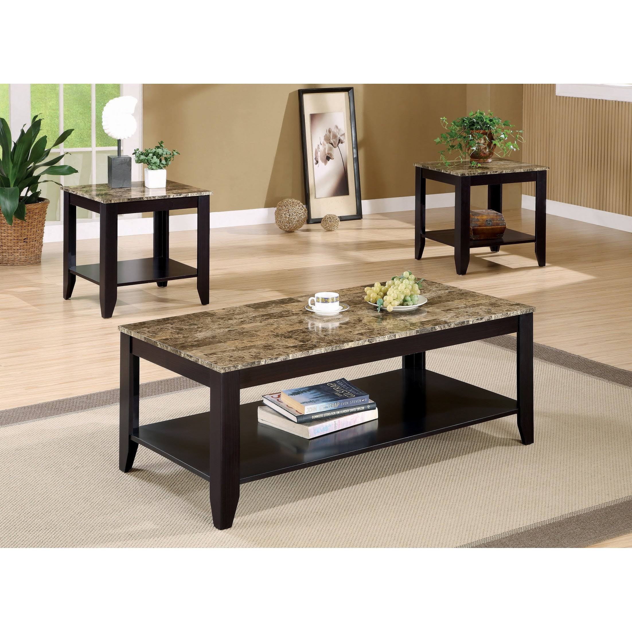 Cappuccino 3-Piece Faux Marble Top Occasional Set W89497