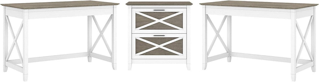 Reclaimed Pine 2 Person Desk Set with Lateral File Cabinet L80515