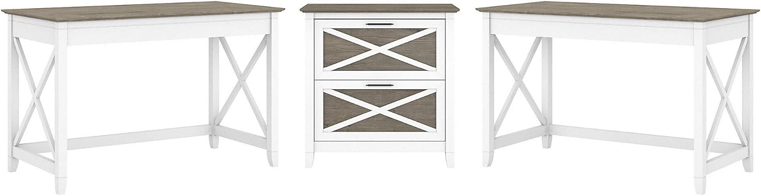 Reclaimed Pine 2 Person Desk Set with Lateral File Cabinet L80515