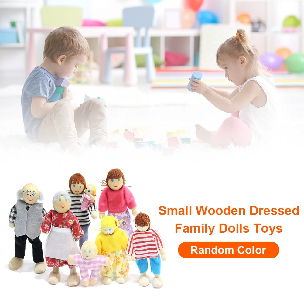 Small Wooden Toys Set Dressed Family Dolls (8) W583