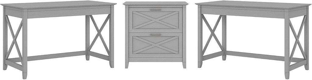 Reclaimed Pine 2 Person Desk Set with Lateral File Cabinet L80515