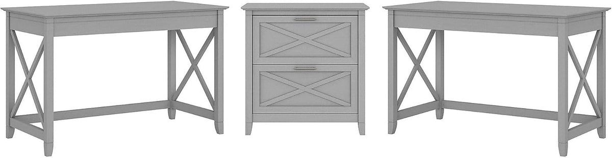 Reclaimed Pine 2 Person Desk Set with Lateral File Cabinet L80515