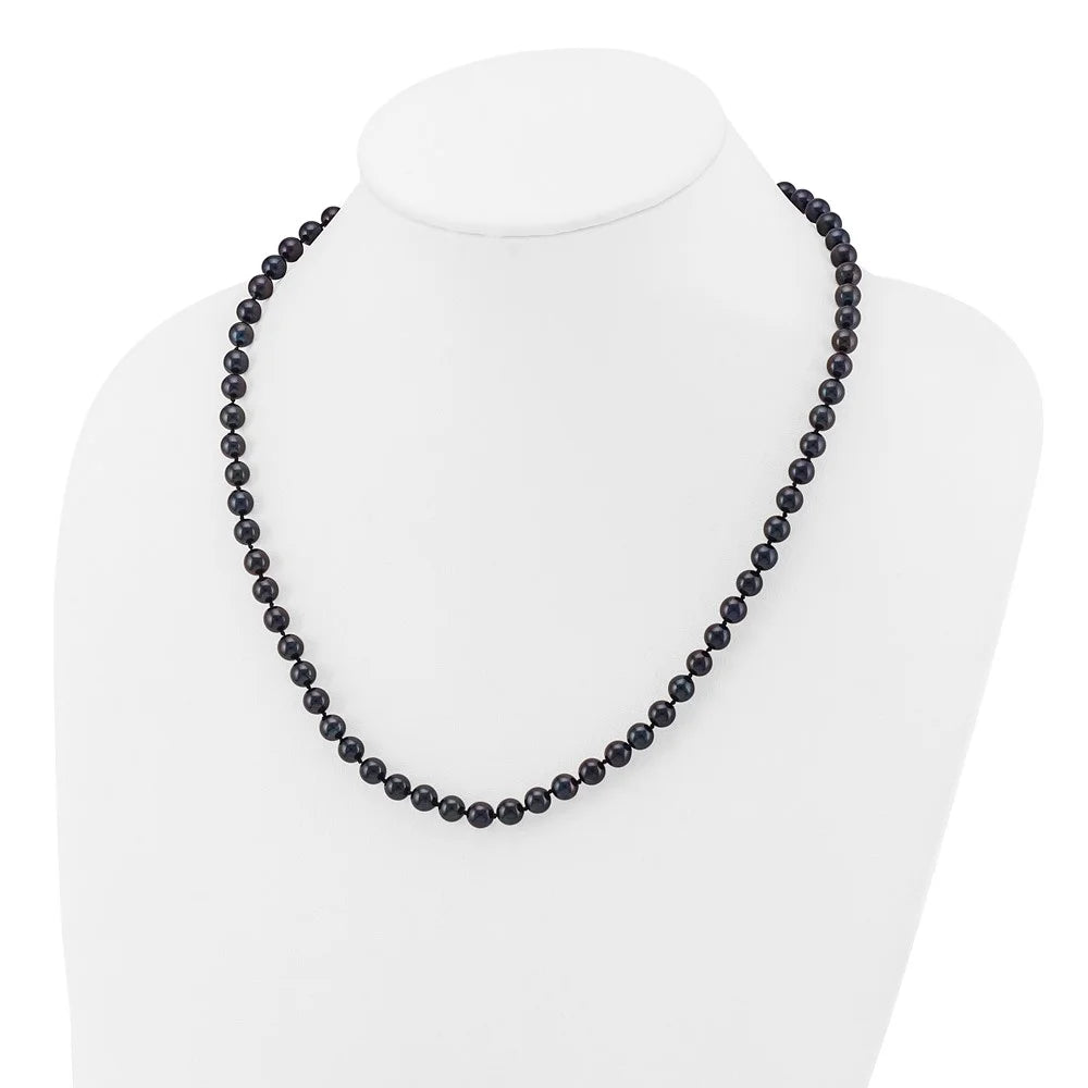 14k White Gold 6-7mm Round Black Akoya Cultured Pearl Necklace Q236954