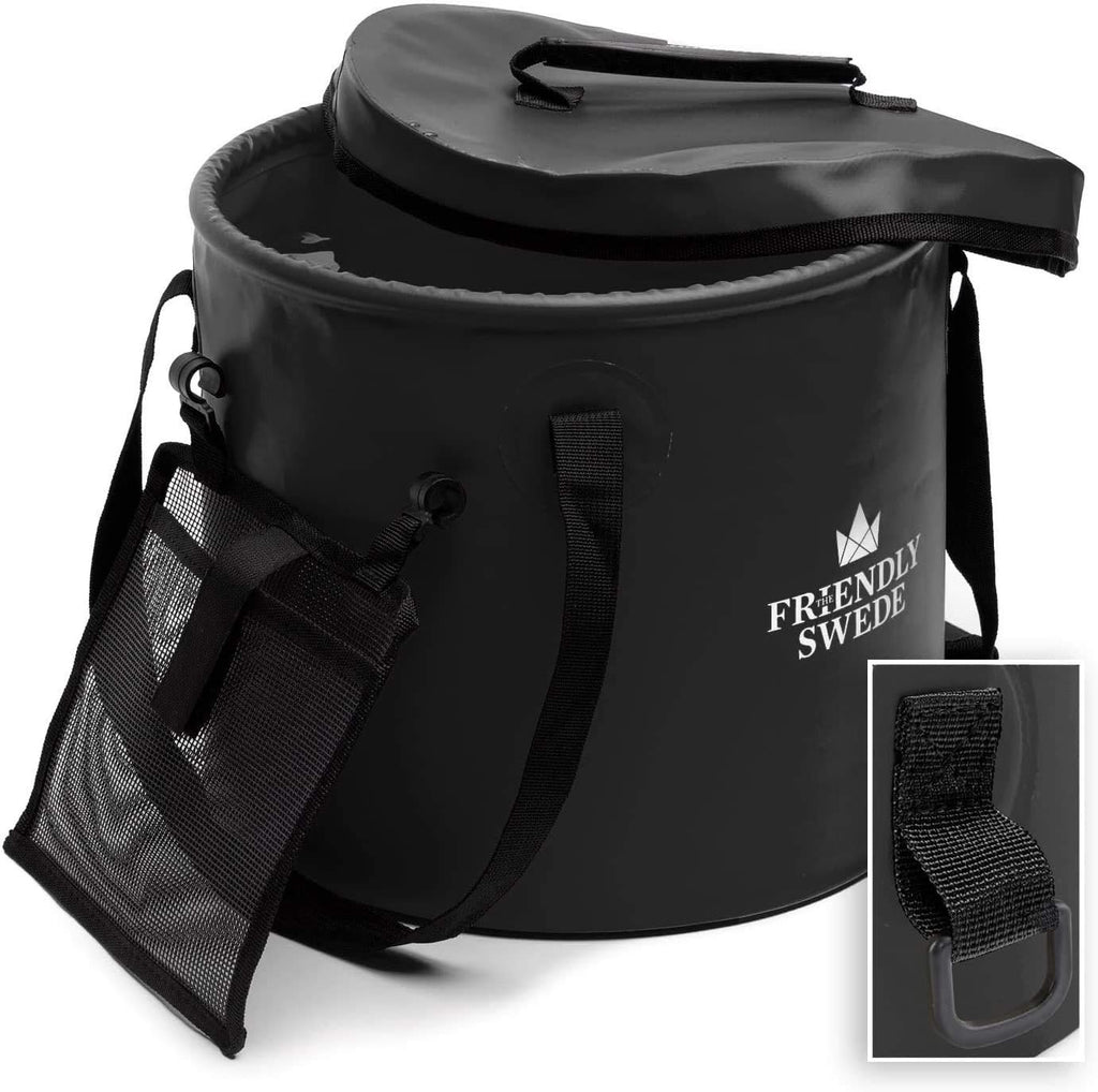 Collapsible Bucket with Lid, Portable Water Container Pail with Mesh Pocket B73686