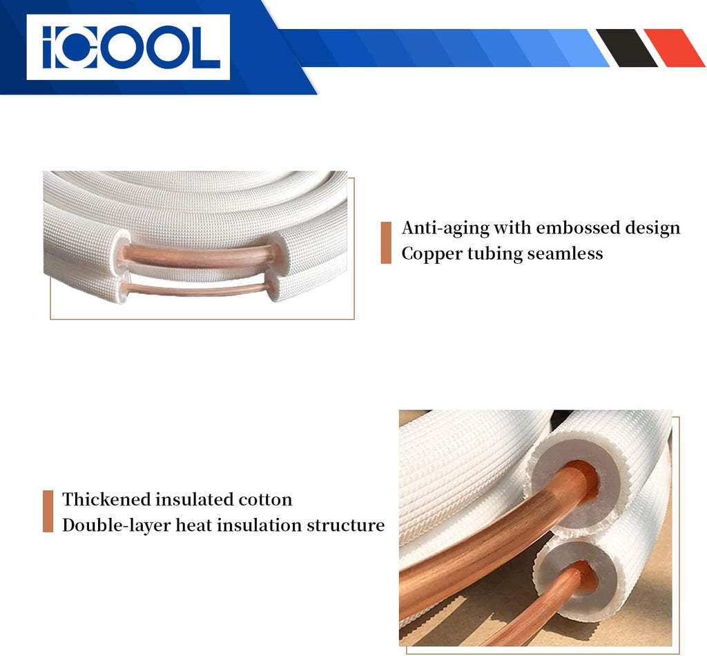 16 Ft. Mini Split Line Set 1/4" 1/2" & 3/8 Insulated Coil Copper Pipes with Nuts and Fittings Z98995