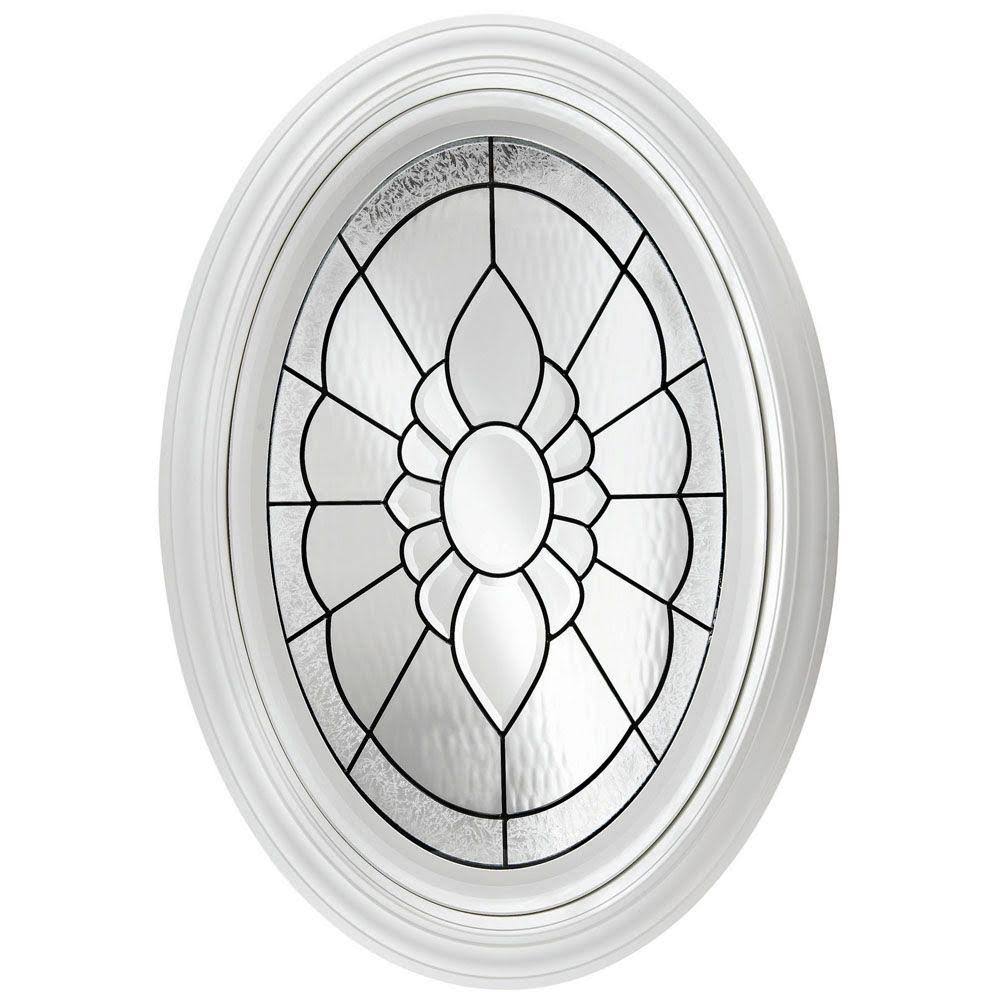 Decorative Glass Fixed Oval Vinyl Window, Black Caming in White H2971
