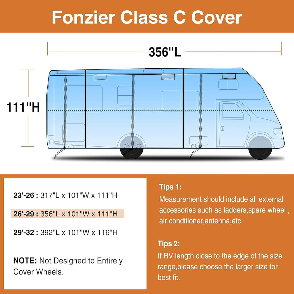 Heavy Duty RV Cover for 26’-29’ Motorhome with 2Pcs Extra Straps Y48634