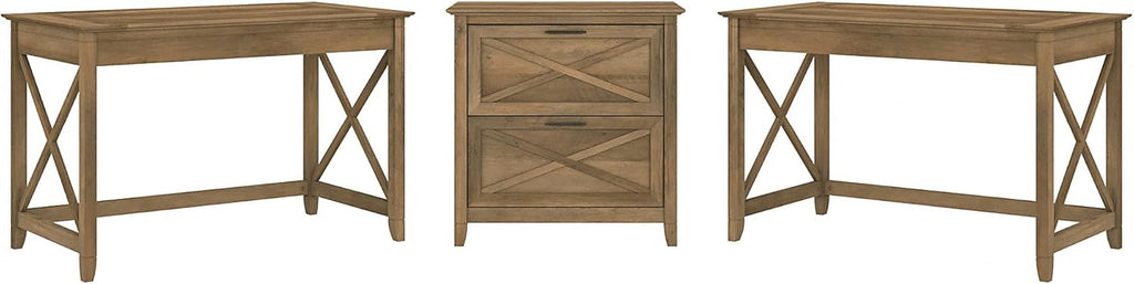 Reclaimed Pine 2 Person Desk Set with Lateral File Cabinet L80515