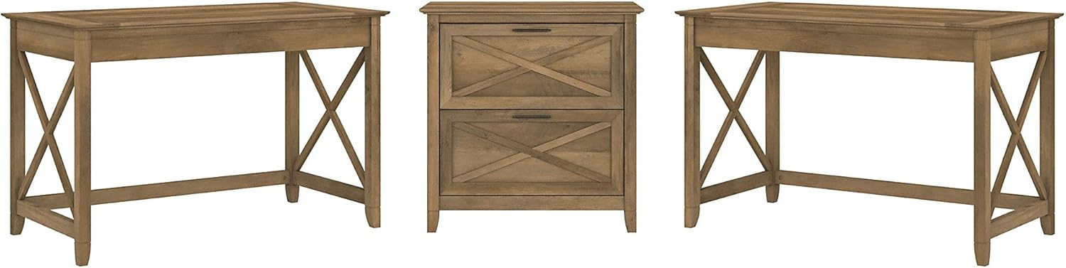 Reclaimed Pine 2 Person Desk Set with Lateral File Cabinet L80515