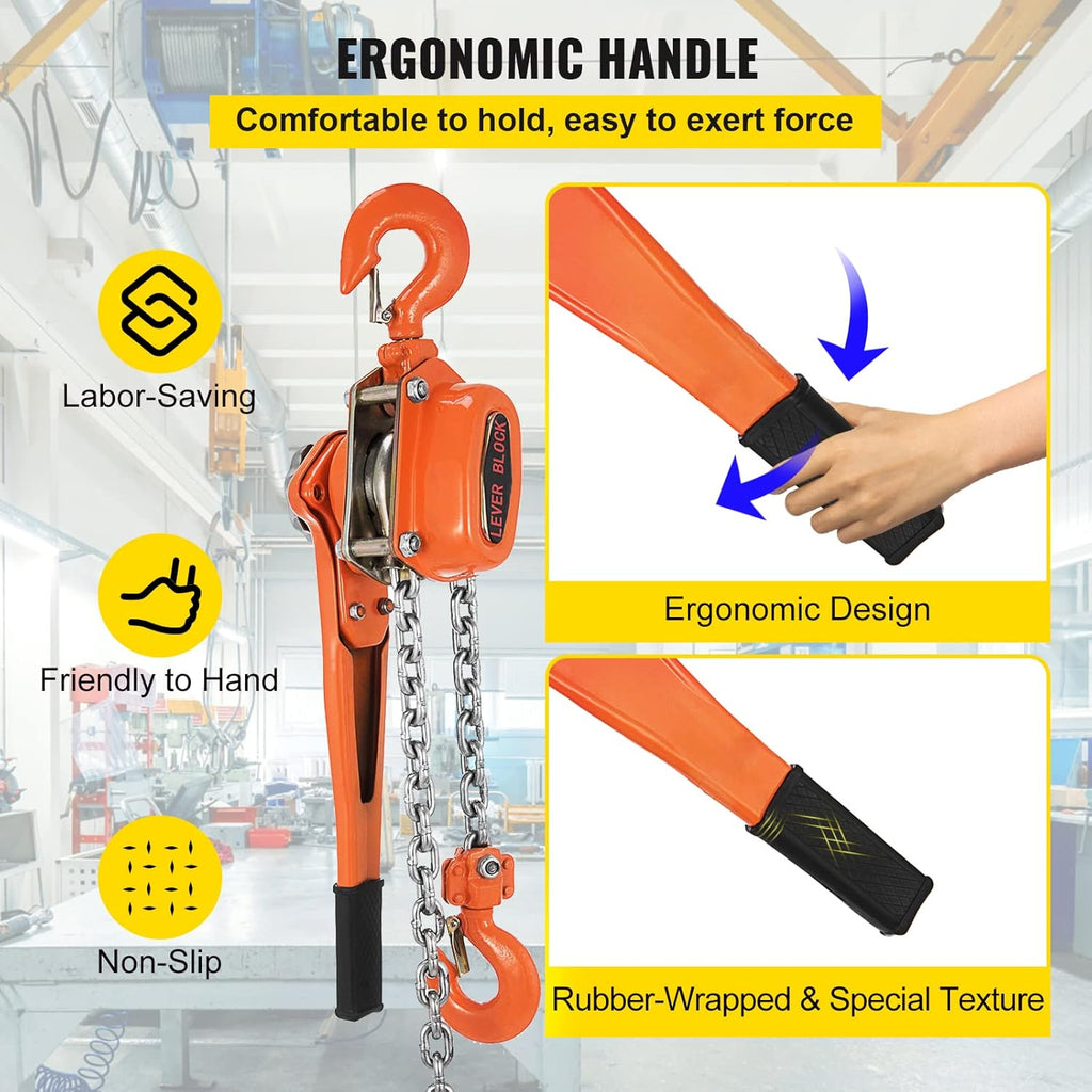0.75Ton 1650lbs Capacity Ratchet Puller with 10FT Lifting Height, Heavy Duty Steel Hooks, Pack of 2 C599