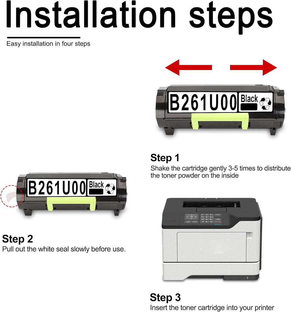 4Pack Black Toner Cartridges for Lexmark B2650dn B2650dw MB2650ade MB2650adwe P9366