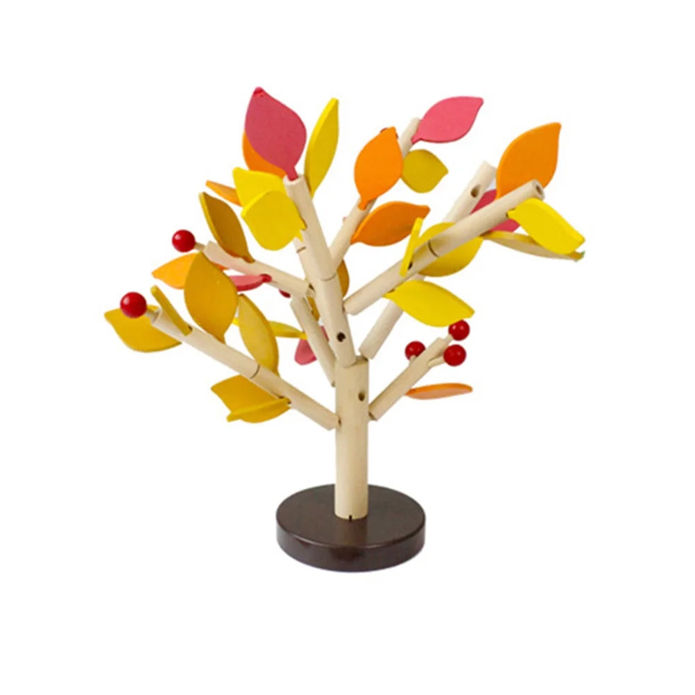 Creative Wooden Tree Blocks with Leaves 3D Building Set Toy (Yellow) J3113