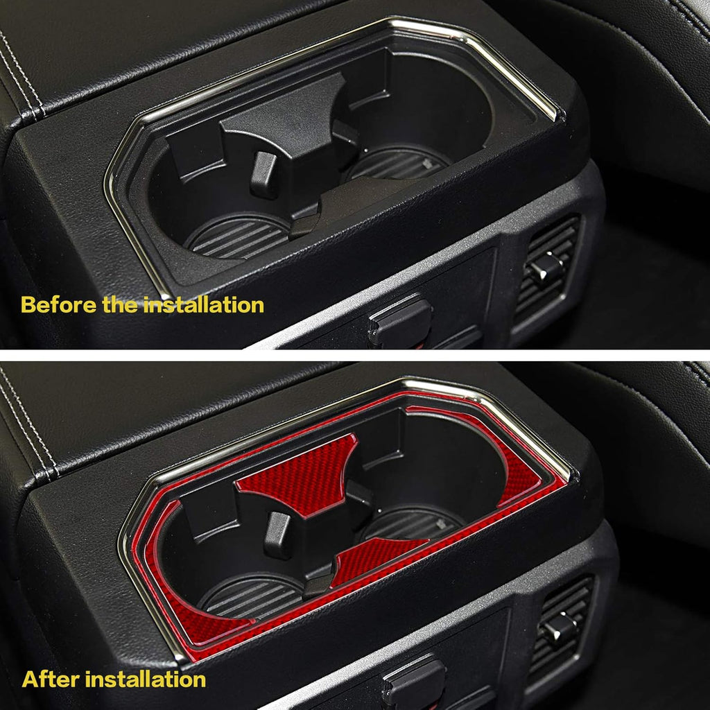 Carbon Fiber Red Rear Cup Holder Panel Trim Cover 5PCS H68448