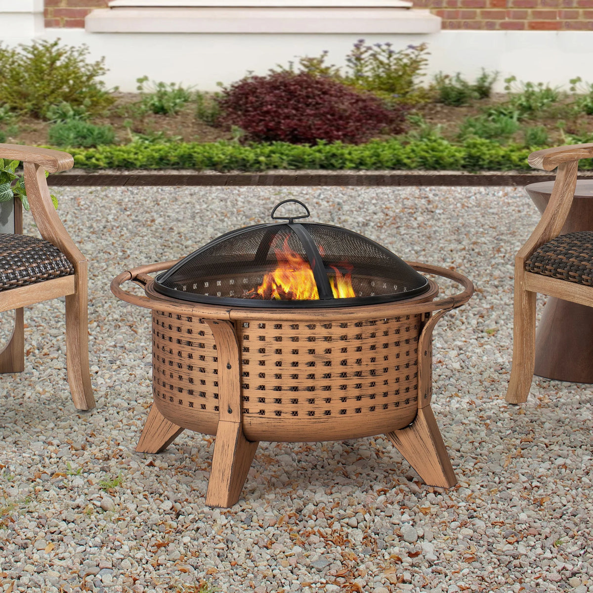 30 in. Round Steel Wood-Burning Fire Pit with Spark Screen and Poker V969467