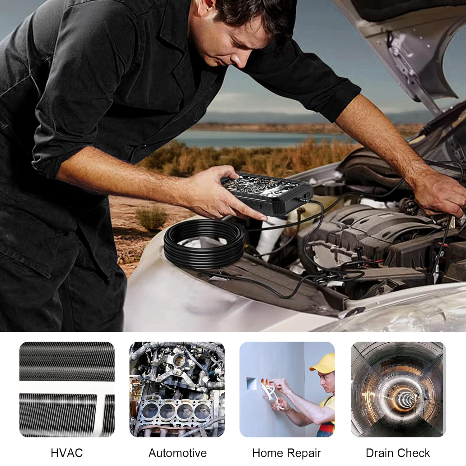 Dual Lens Borescope Inspection Camera with 16.5FT Detachable Semi-Rigid Cable, Pack of 2 B8835