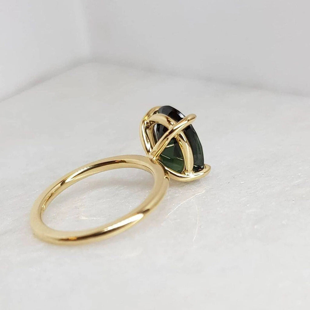 14k Gold Natural Teal Sapphire Ring Y193