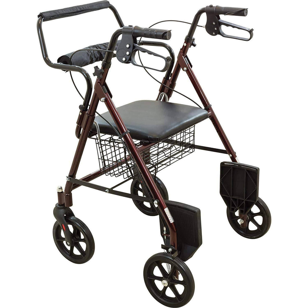 Blue Transport Folding Rollator Walker with Seat & Wheels P742832