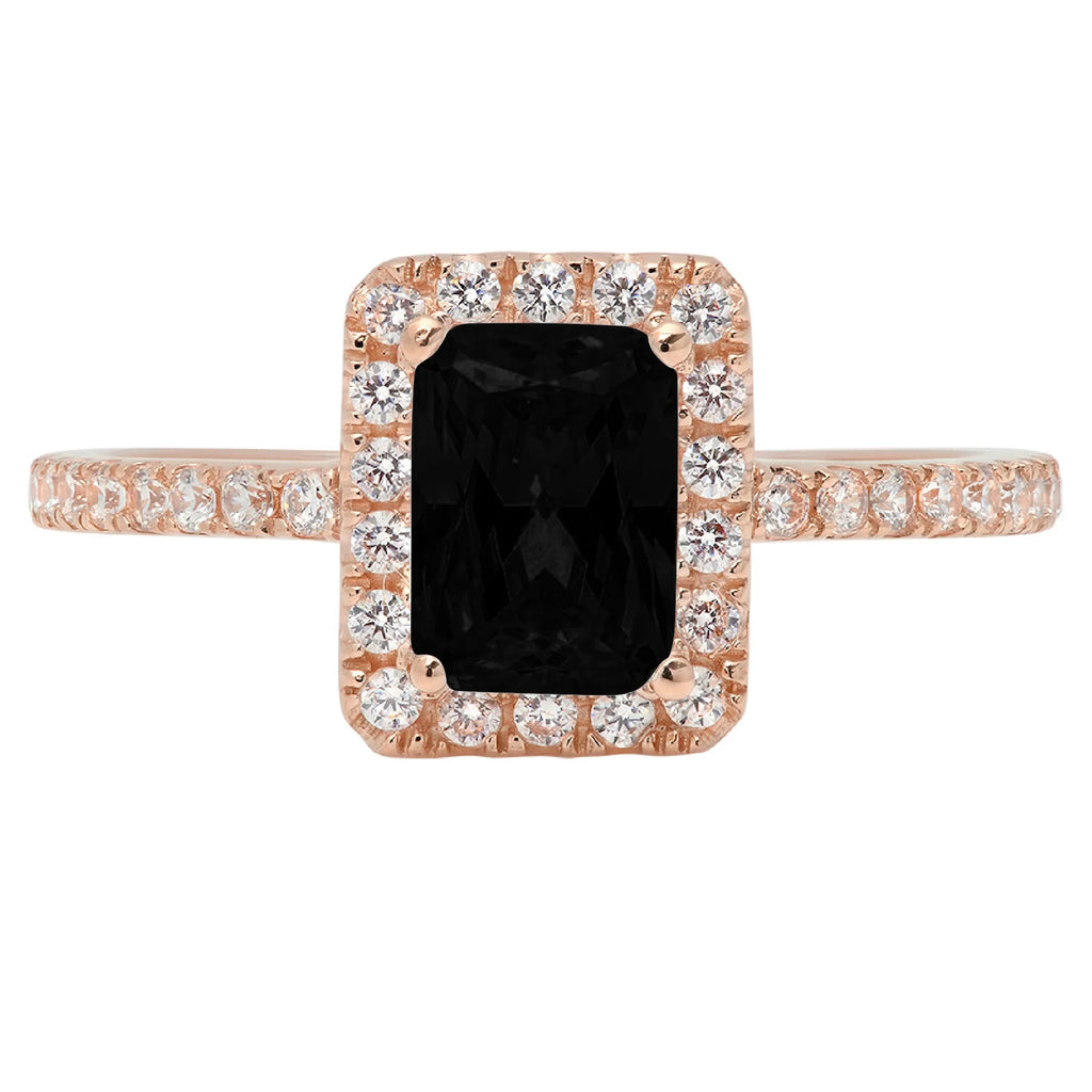 18k Rose Gold Onyx Halo Ring Size 8.5 R433238