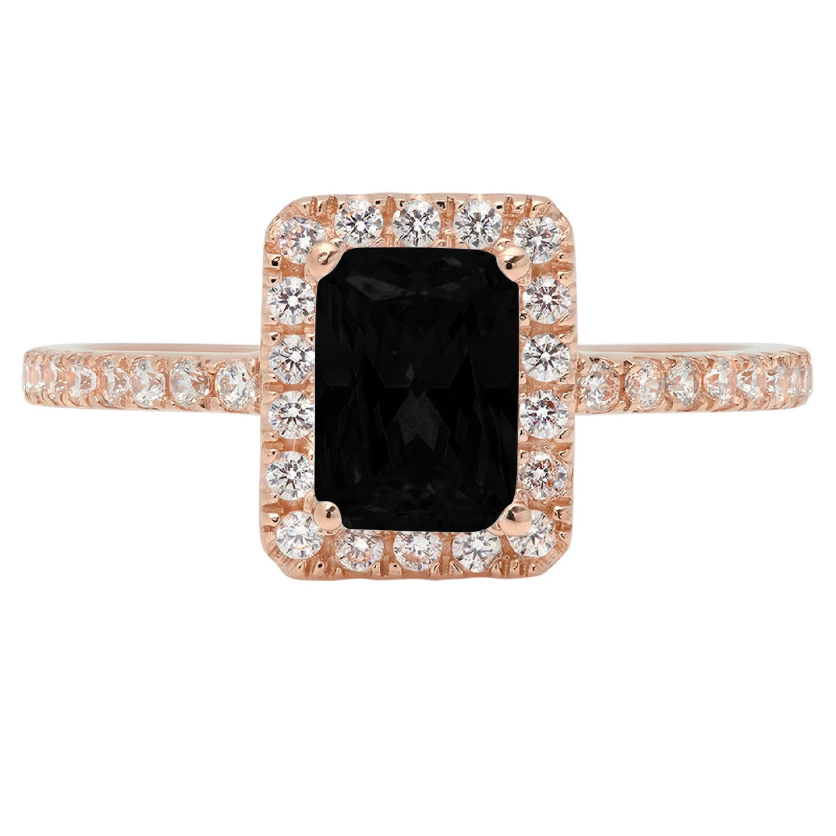 18k Rose Gold Onyx Halo Ring Size 8.5 R433238