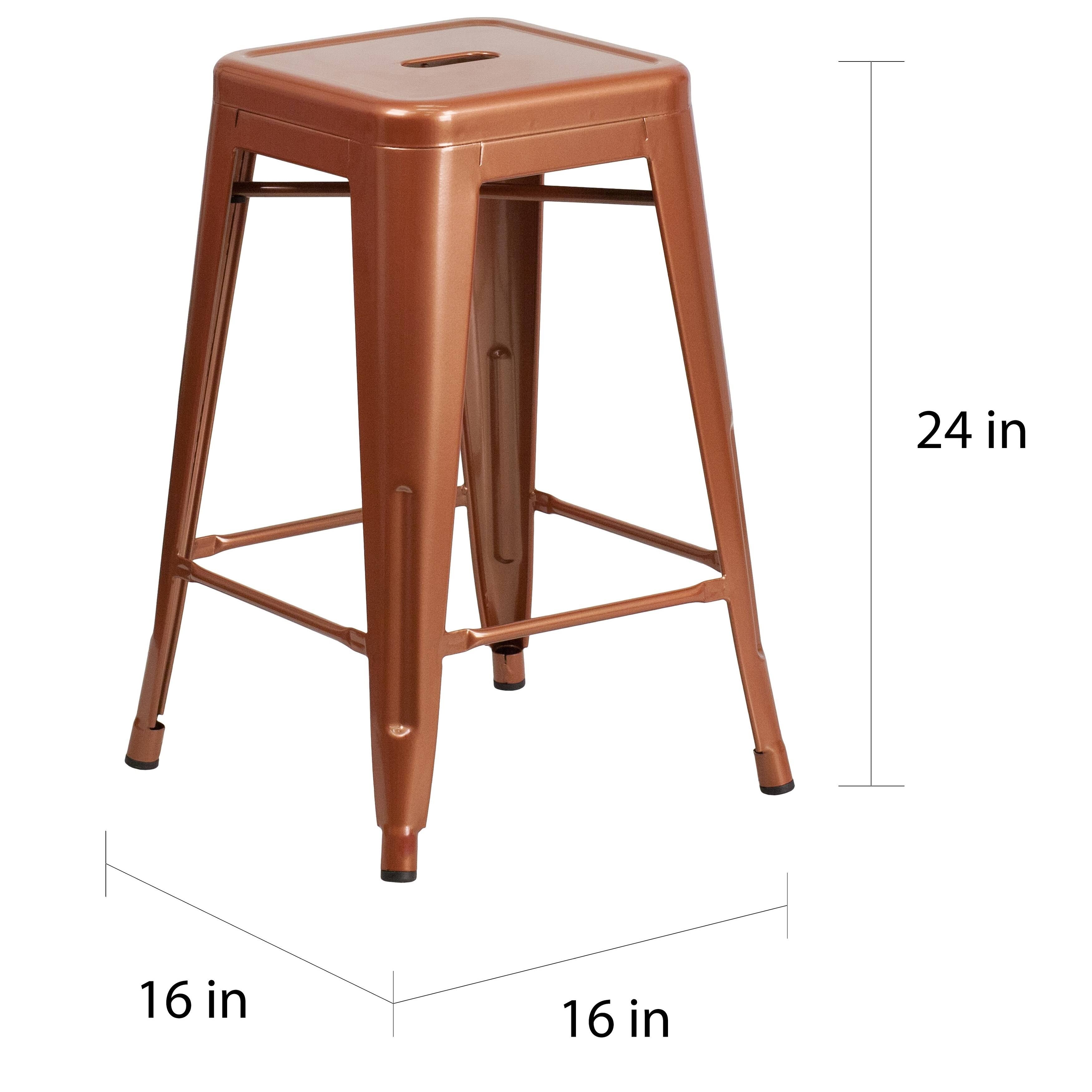 Metal Square Backless Stool (Green) F14590