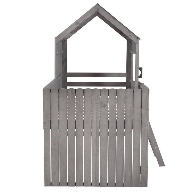 Twin Wood Loft Bed with Guardrail and Ladder H375