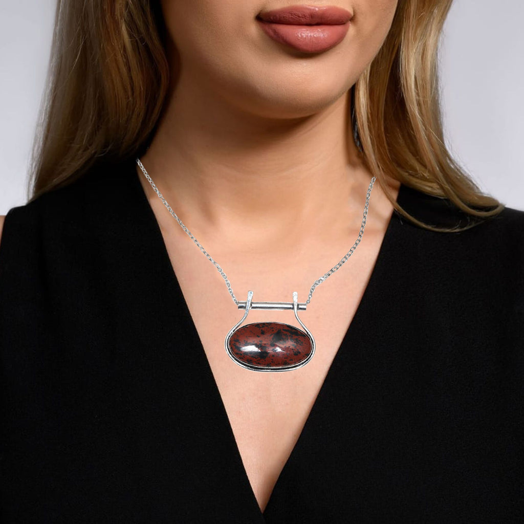 Mahogany Obsidian 925 Silver Necklace 20 in B437