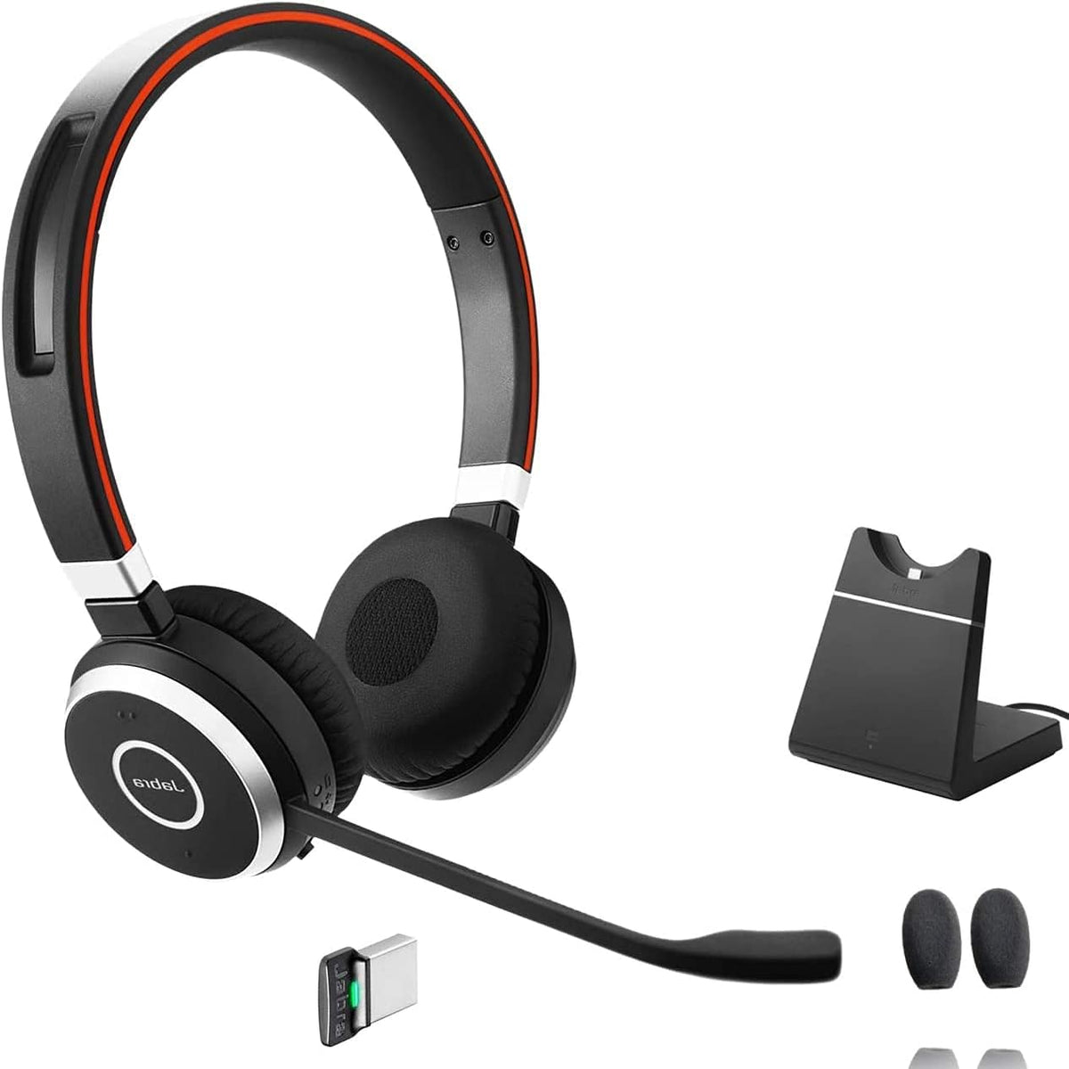 Jabra Evolve 65 Stereo Noise-Cancelling Headset with Link 370 USB Adapter and Charging Stand - Black N27604