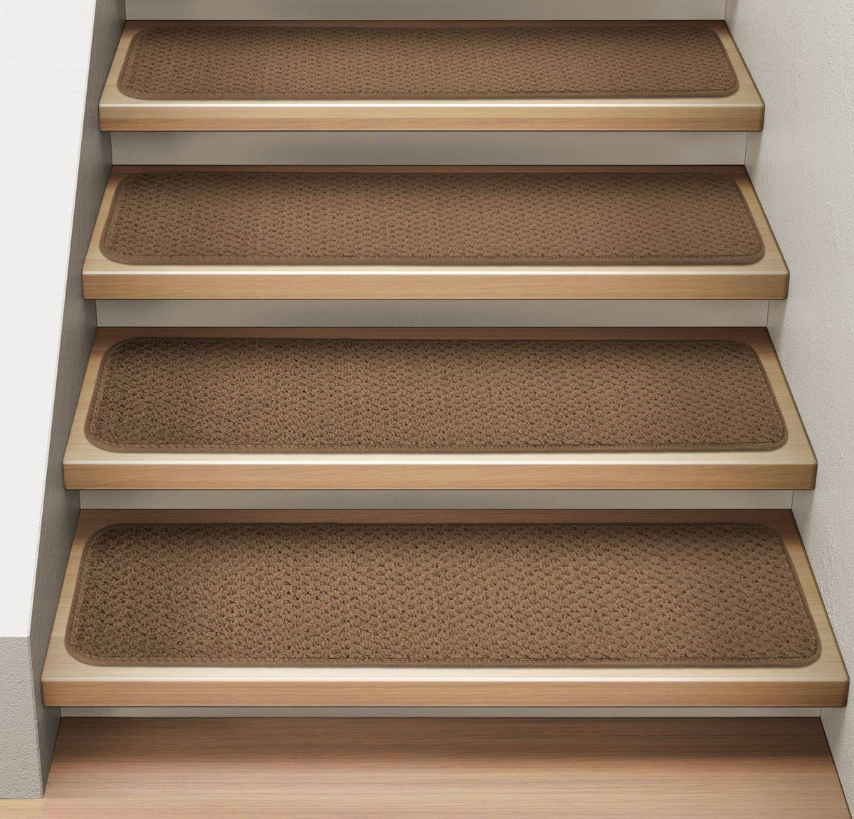 Set of 12 Attachable Carpet Stair Treads, Toffee Brown, 8 in. x 23.5 in. K8825