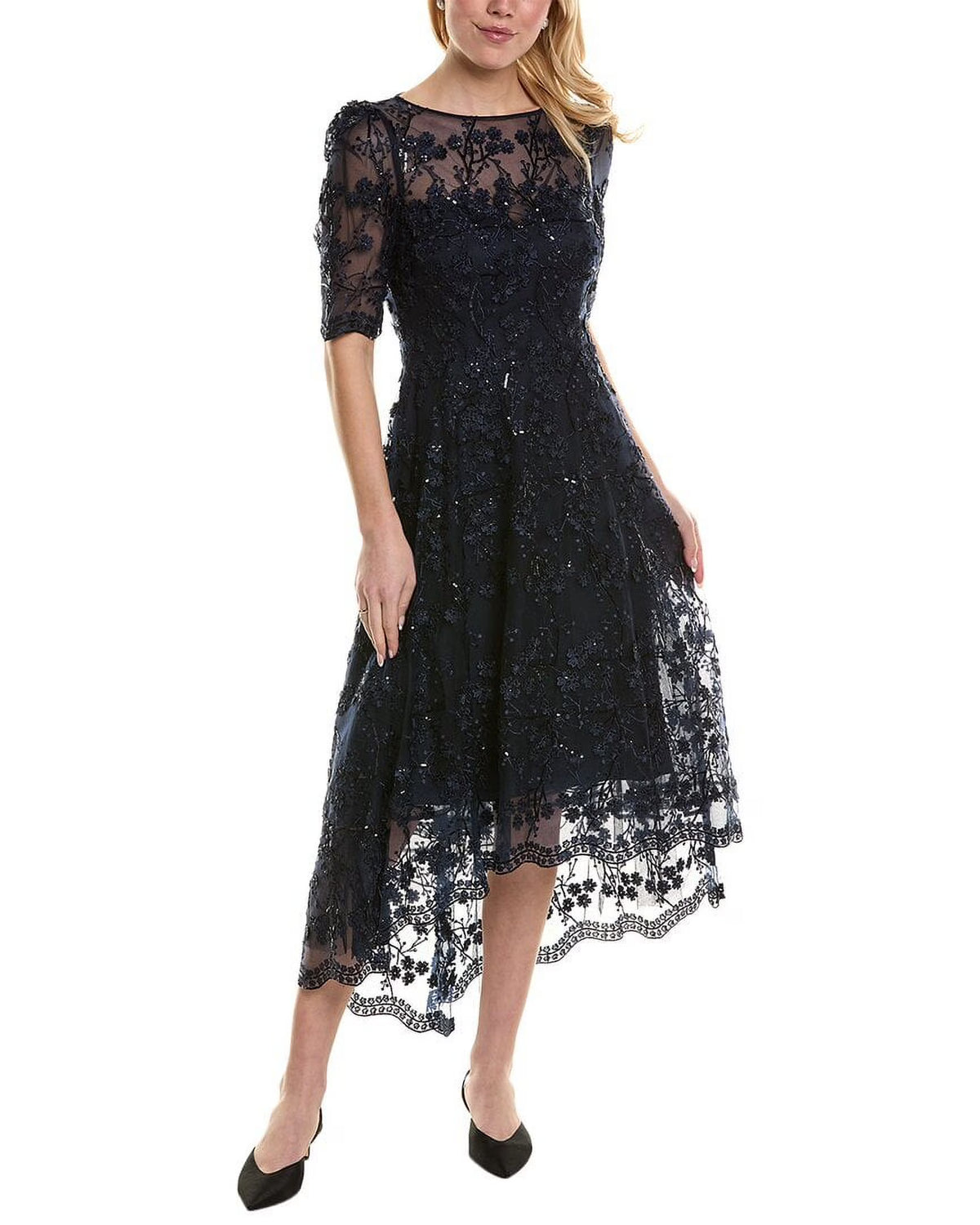 Embroidered Lace Midi Dress, 16, Blue D986