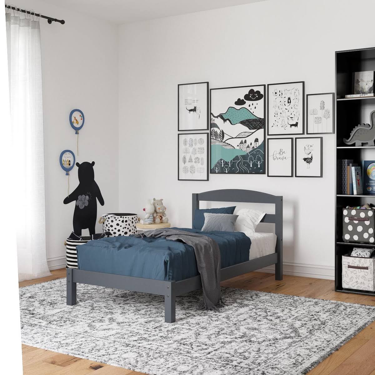 Twin Wood Bed Gray S52487