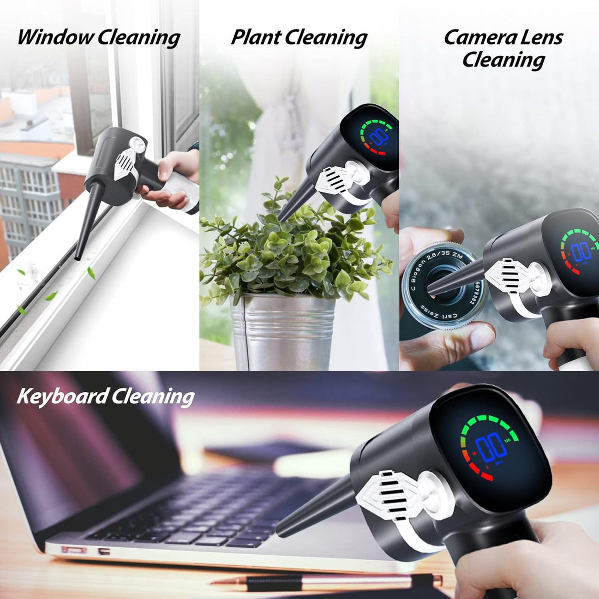 Electric Air Duster, Cordless Rechargeable Compressed Air Duster, 6000mAh Battery, 40000 PRM 3-Gear Speed LED Display, Pack of 2 X376