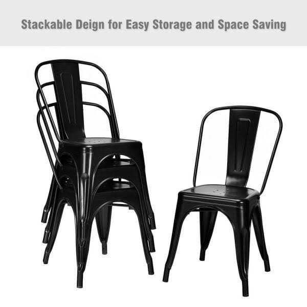 Black Metal Stackable Dining Side Chair Set of 4 E8479