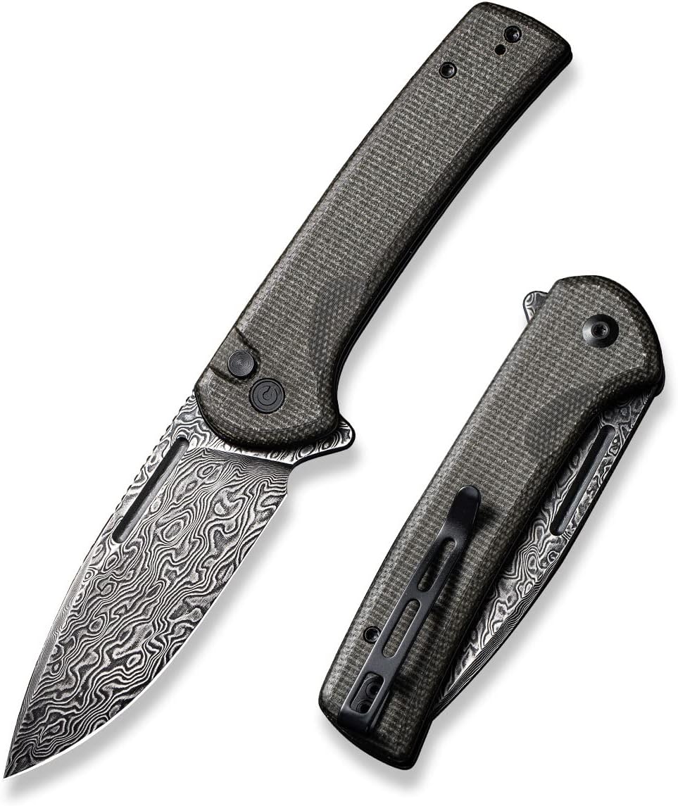 Black Micarta Button Lock Folding Knife Q92488