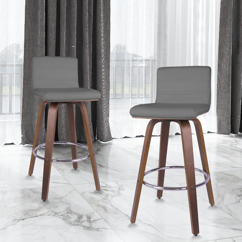 Swivel Wood Bar Stools PU Leather Upholstered Counter Stools Set of 2 Black Total Height 39.4" S442