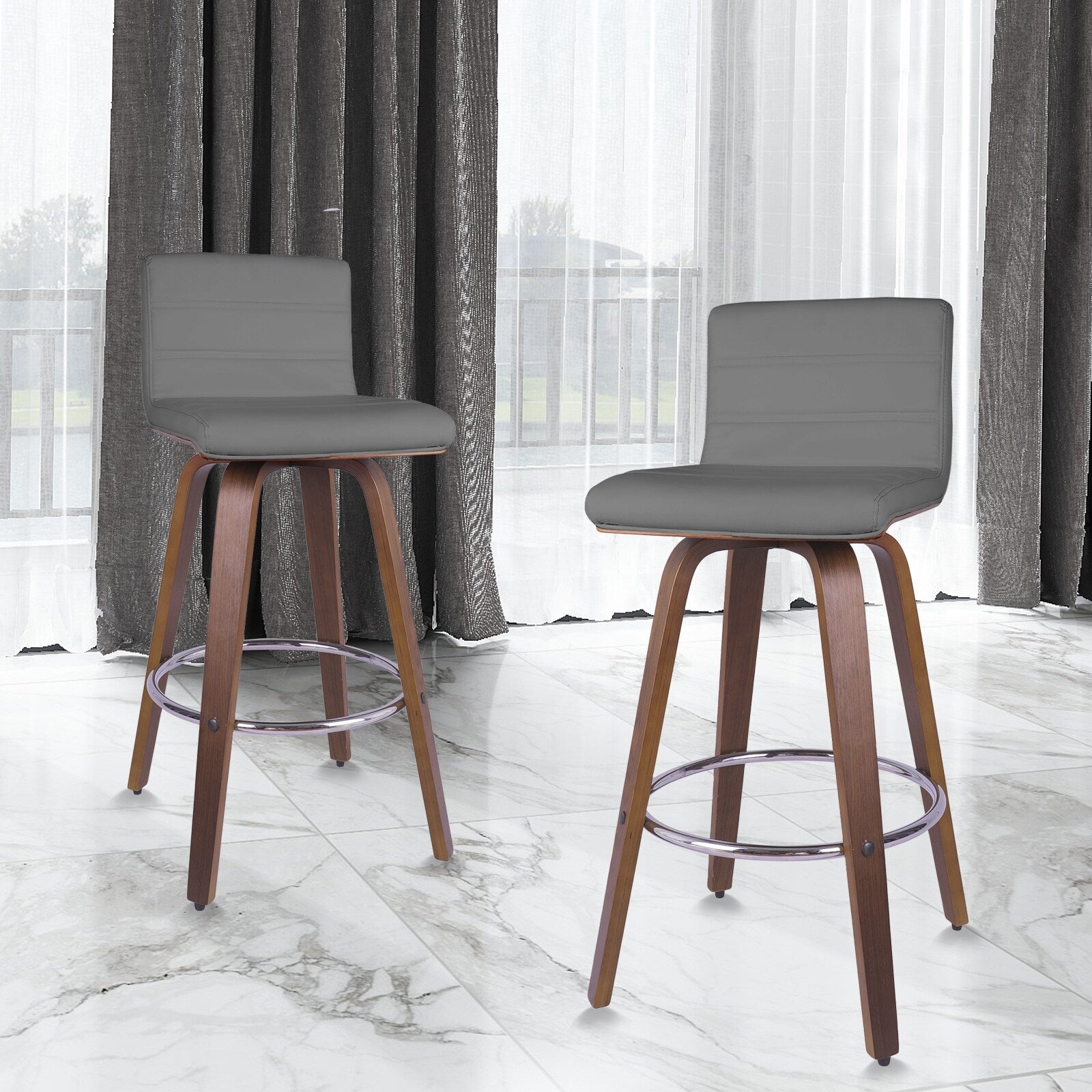 Swivel Wood Bar Stools PU Leather Upholstered Counter Stools Set of 2 Black Total Height 39.4" S442