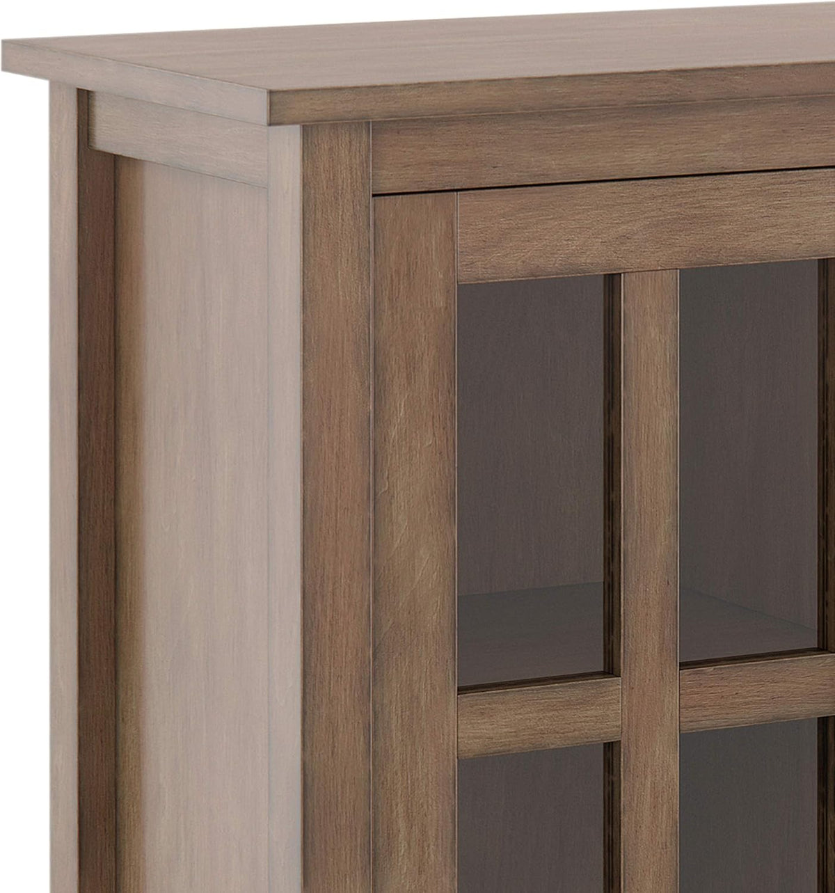 Rustic Natural Aged Brown Solid Wood Low Storage Cabinet with 2 Adjustable Shelves and Tempered Glass Door J854