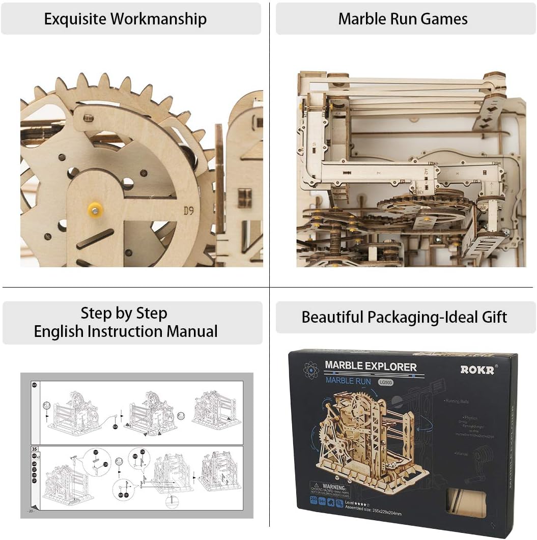 3D Wooden Puzzle Mechanical Gears Marble Run Model Kit E633