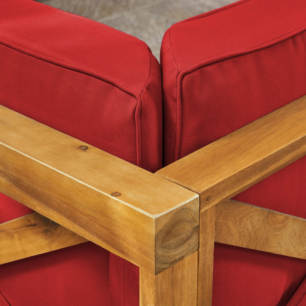 Brown Acacia Wood Sectional Loveseat with Coffee Table R1566