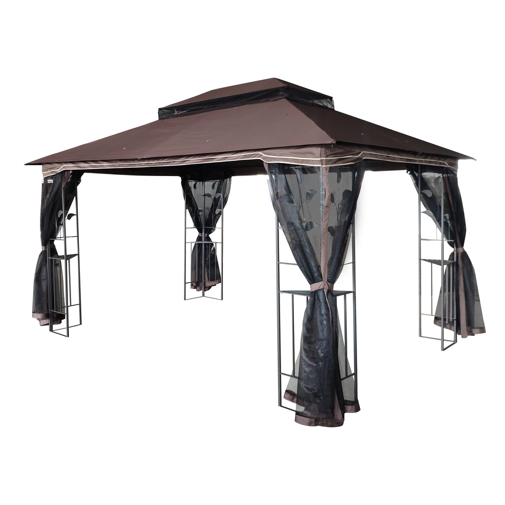 13x10 Outdoor Patio Gazebo Canopy Tent With Ventilated Double Roof And Mosquito Net, Brown P954332