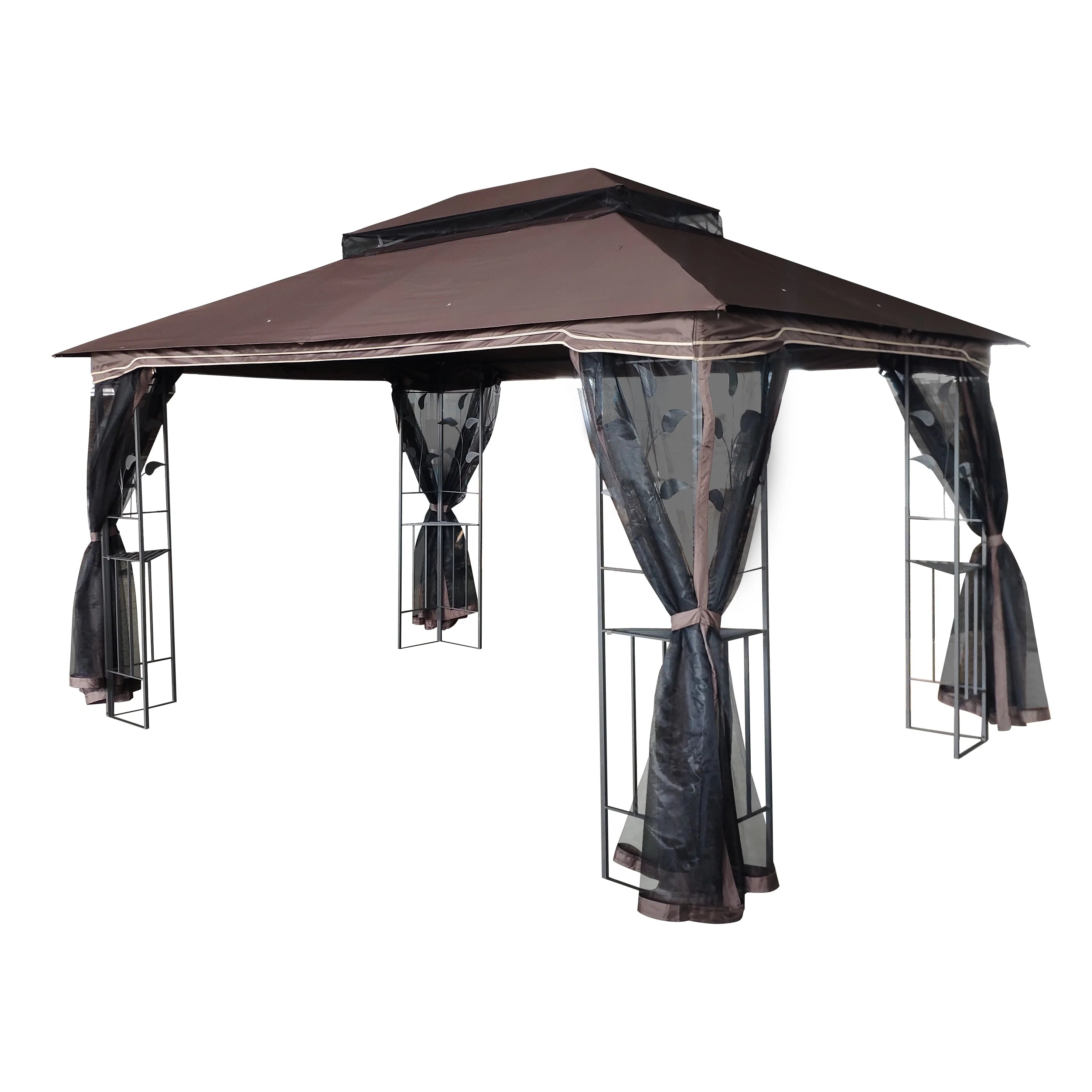 13x10 Outdoor Patio Gazebo Canopy Tent With Ventilated Double Roof And Mosquito Net, Brown P954332