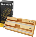 2 in 1 Wrap Dispenser with Cutter and Labels, Bamboo Roll Organizer Holder, Pack of 2 U319838