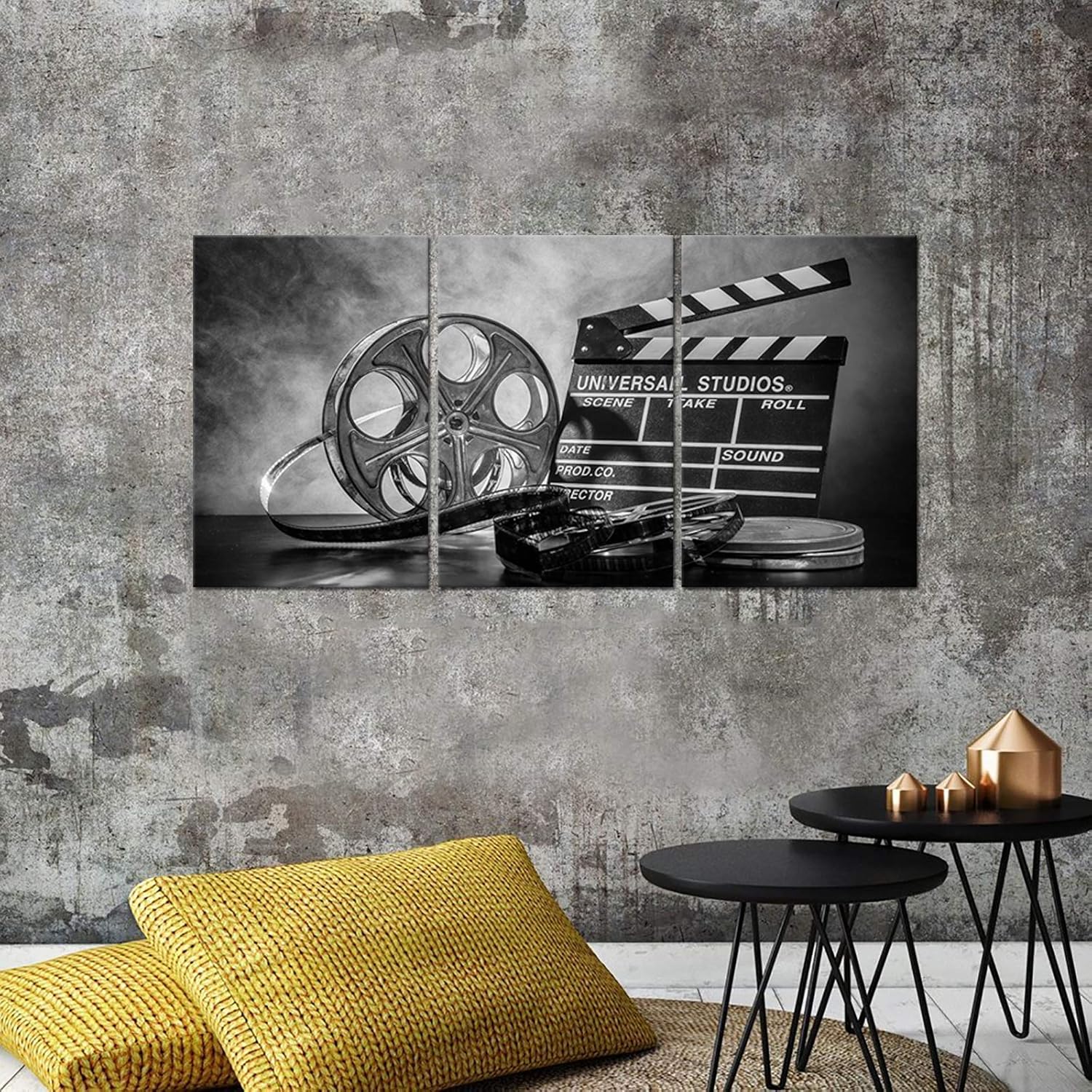 3 Piece Black and White Canvas Wall Painting Movie Clapper Board Poster Print Filmmaking Pictures Vintage Home Movie Theater Media Room Bar Pub House Decoration Easy to Hang 16x 24x3 PCS X56260