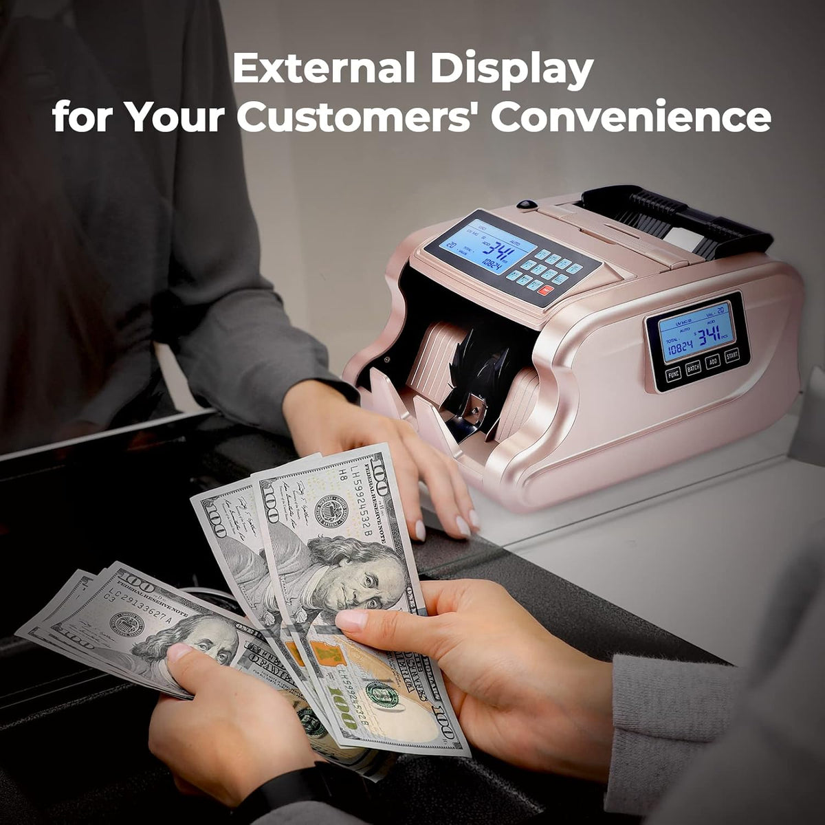 Rose Gold Money Counter Machine with 3 Screens Y47352